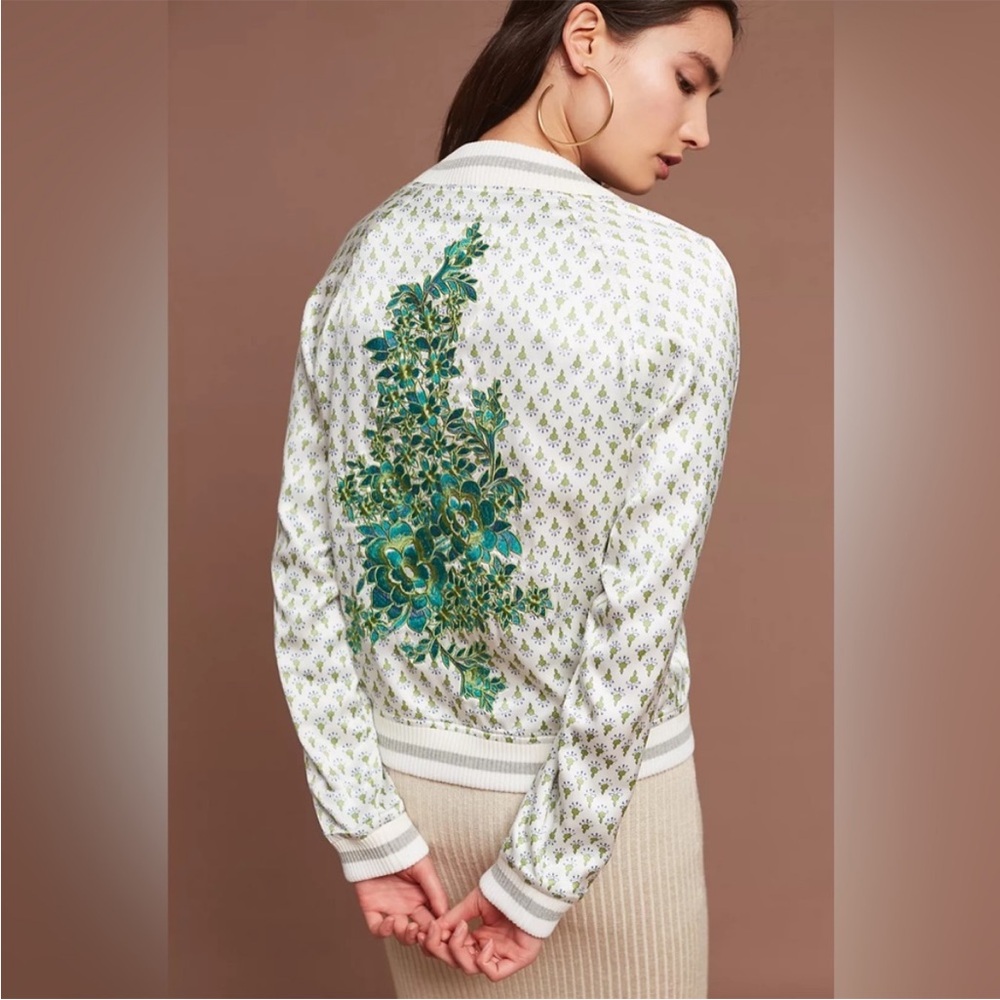 Anthropologie Tiny Amber Embroidered Bomber Jacket Size XL